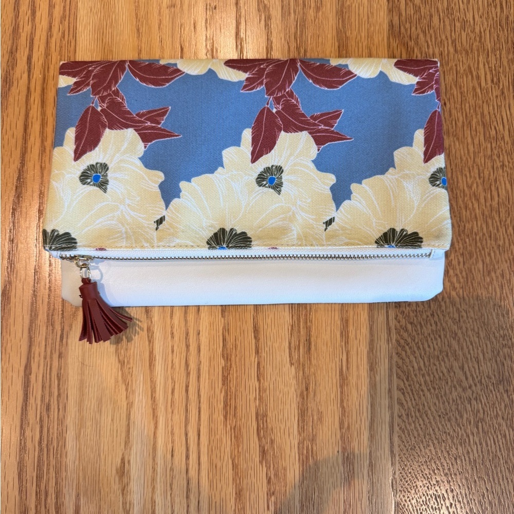 Rachel Pally Blue and Cream Reversible Floral Clutch